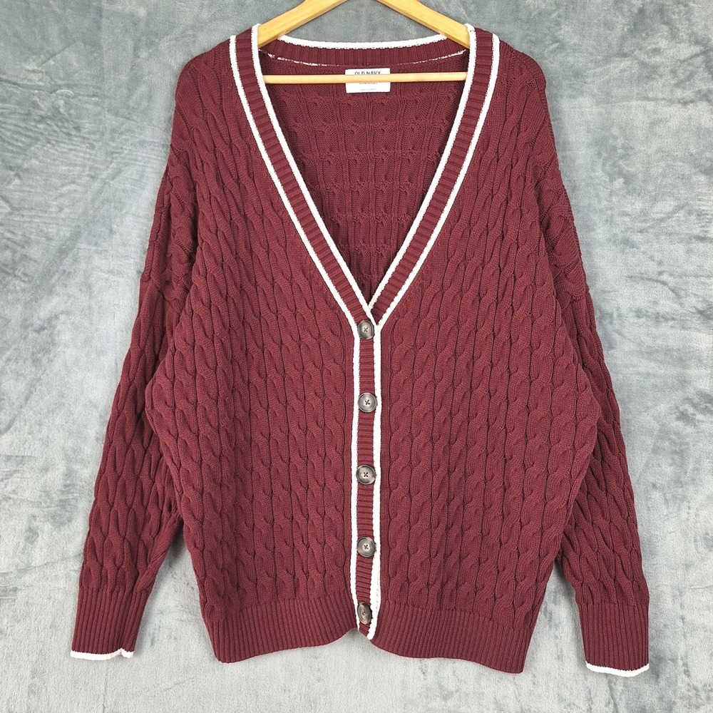 Old Navy Cardigan 2X Cable Knit Chunky Sweater Classic Academia Preppy Varsity
